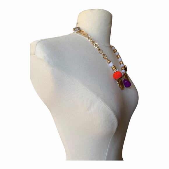 Chico’s NWT Bohemian Statement Necklace Gold Tone Chains Colorful Multi Charm - Picture 5 of 10